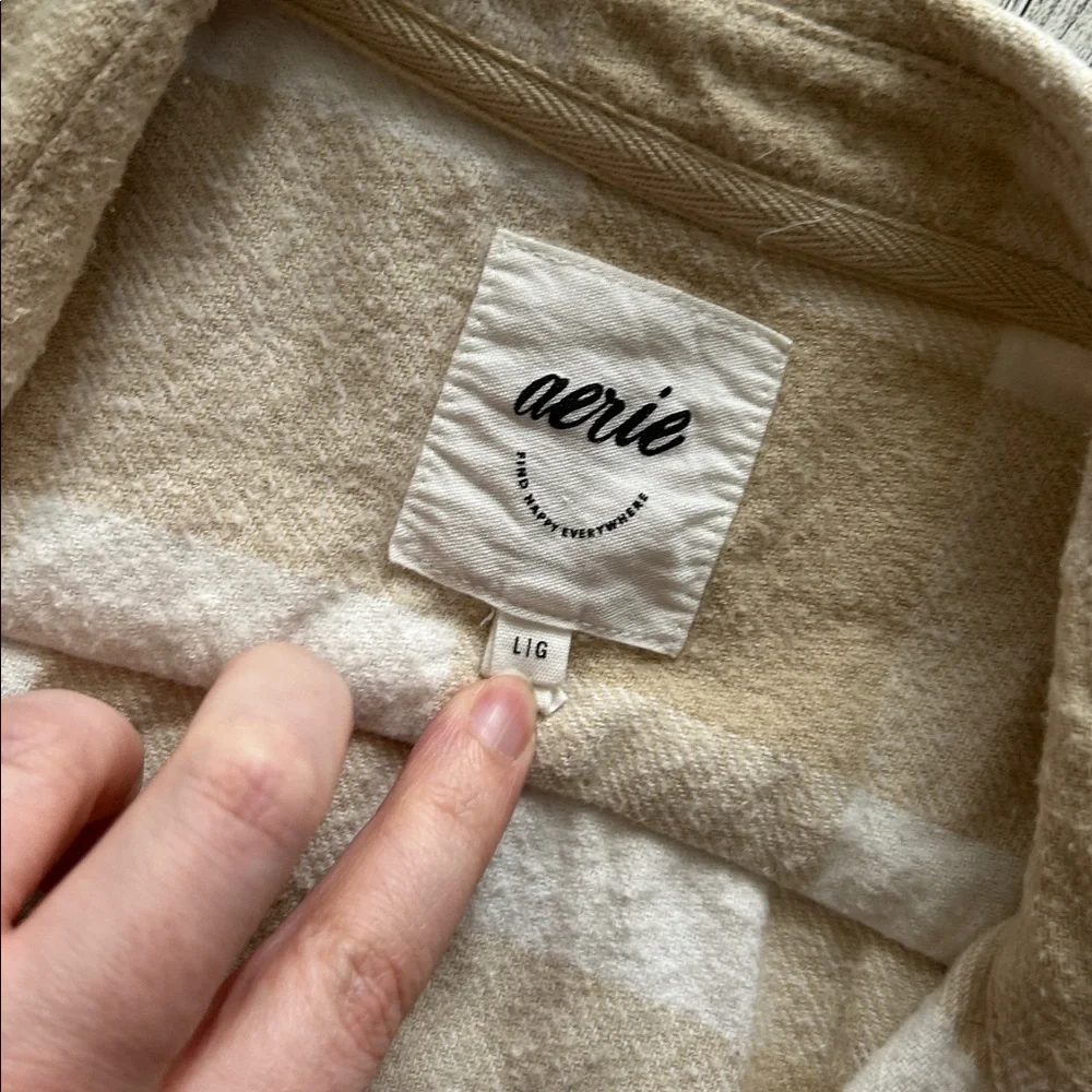 Aerie Beige Plaid Shirt size L - Picture 3 of 6